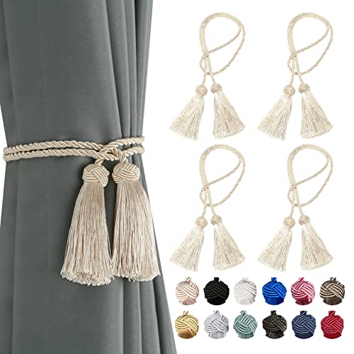 CEHJZQRPL Quasten-Vorhanghalter 4er-Pack handgefertigte Raffhalter for Vorhänge, dekorative Raffhalter mit doppelköpfigen Quastenbändern(Beige) von CEHJZQRPL