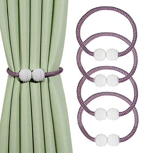 CEHJZQRPL Quasten-Vorhanghalter 4er-Pack magnetische Vorhang-Raffhalter-Clips, Perlen-Fensterbänder for das Home Office, dekorative Seilhalterungen, klassisches Halter-Design(Purple) von CEHJZQRPL