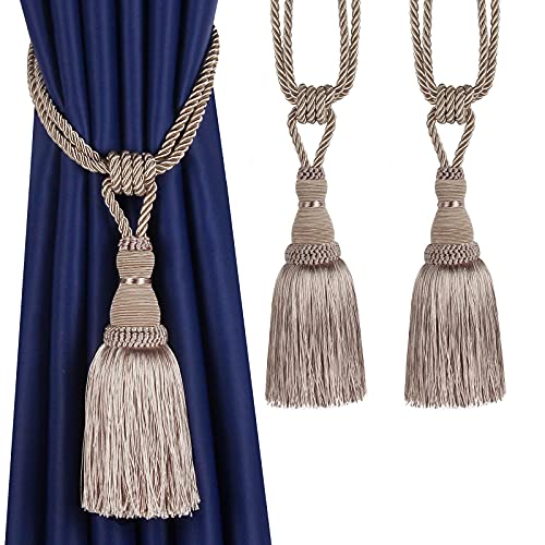 CEHJZQRPL Quasten-Vorhanghalter Dekorative Vorhang Raffhalter Handgefertigte Elegante Seil Krawatten Quasten Holdbacks for Vorhänge(Light Beige,2pcs) von CEHJZQRPL