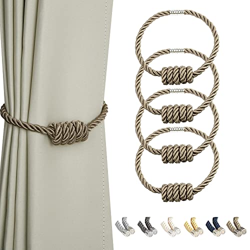 CEHJZQRPL Quasten-Vorhanghalter Magnetische Vorhang-Raffhalter, Moderne gewebte Raffhalter mit exquisitem Knoten, Vorhanghalter for die Heimdekoration(Flaxen,4 Pack) von CEHJZQRPL