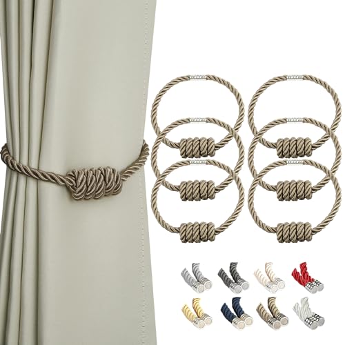 CEHJZQRPL Quasten-Vorhanghalter Magnetische Vorhang-Raffhalter, Moderne gewebte Raffhalter mit exquisitem Knoten, Vorhanghalter for die Heimdekoration(Flaxen,6 Pack) von CEHJZQRPL