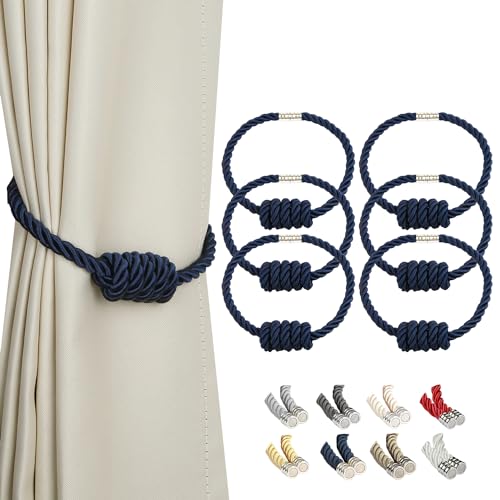 CEHJZQRPL Quasten-Vorhanghalter Magnetische Vorhang-Raffhalter, Moderne gewebte Raffhalter mit exquisitem Knoten, Vorhanghalter for die Heimdekoration(Navy,6 Pack) von CEHJZQRPL