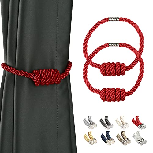 CEHJZQRPL Quasten-Vorhanghalter Magnetische Vorhang-Raffhalter, Moderne gewebte Raffhalter mit exquisitem Knoten, Vorhanghalter for die Heimdekoration(Red,2 Pack) von CEHJZQRPL