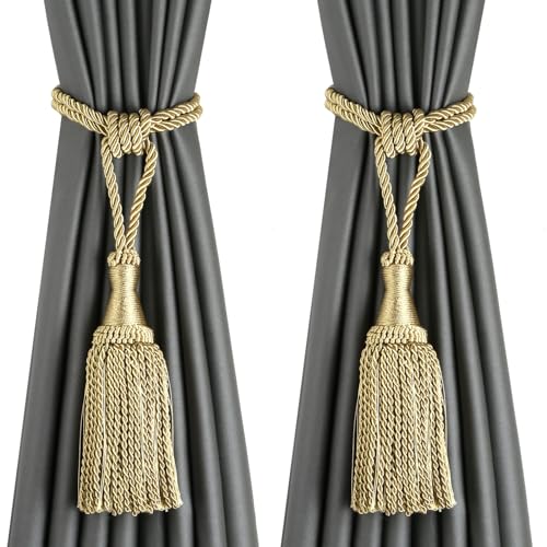 CEHJZQRPL Quasten-Vorhanghalter Moderne Raffhalter for Fenstervorhänge aus Seil for Vorhänge, Elegante dekorative Vorhanghalter for den Außenbereich mit Quaste(OneColor,2 Pack) von CEHJZQRPL