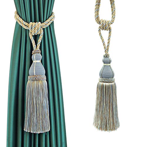 CEHJZQRPL Quasten-Vorhanghalter Raffhalter for Vorhänge, handgefertigt, Elegante Vorhangseil-Stufen, luxuriöse Vorhanghalter mit voller Quaste for die Dekoration im Home-Office(Blu,1pcs) von CEHJZQRPL