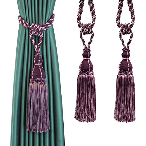 CEHJZQRPL Quasten-Vorhanghalter Raffhalter for Vorhänge, handgefertigt, Elegante Vorhangseil-Stufen, luxuriöse Vorhanghalter mit voller Quaste for die Dekoration im Home-Office(Purple,2pcs) von CEHJZQRPL