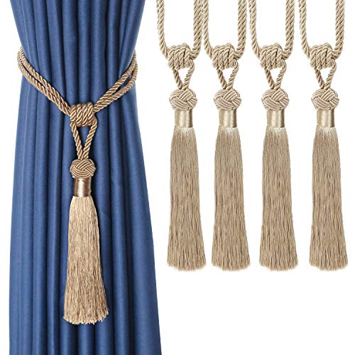 CEHJZQRPL Quasten-Vorhanghalter Vorhang Raffhalter Handgewebte Seil Krawatten Home Dekorative Quasten Holdbacks(Beige,4pcs) von CEHJZQRPL