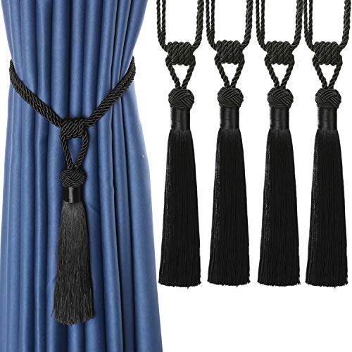 CEHJZQRPL Quasten-Vorhanghalter Vorhang Raffhalter Handgewebte Seil Krawatten Home Dekorative Quasten Holdbacks(Black,4pcs) von CEHJZQRPL