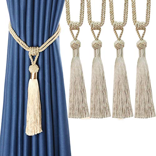CEHJZQRPL Quasten-Vorhanghalter Vorhang Raffhalter Handgewebte Seil Krawatten Home Dekorative Quasten Holdbacks(Light Beige,4pcs) von CEHJZQRPL