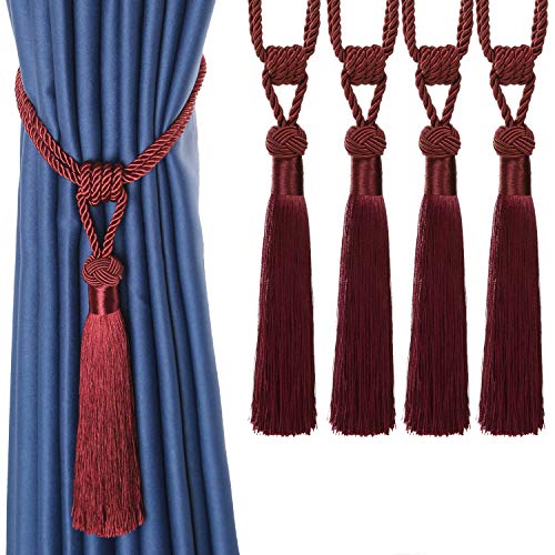 CEHJZQRPL Quasten-Vorhanghalter Vorhang Raffhalter Handgewebte Seil Krawatten Home Dekorative Quasten Holdbacks(Red,4pcs) von CEHJZQRPL