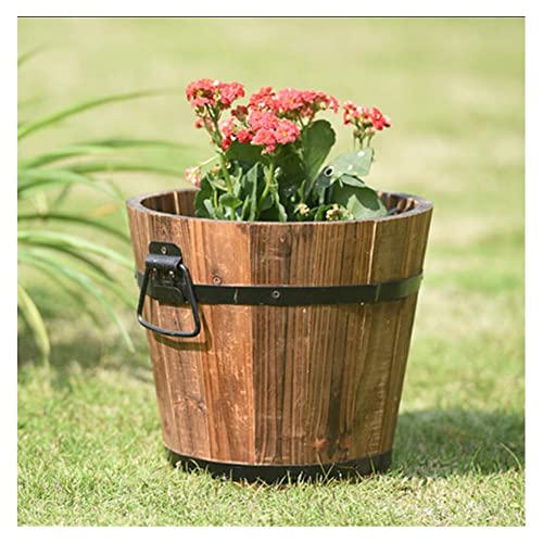 CEHJZQRPL Rustikale Pflanzgefäße aus Holzfässern, Whiskyfässer, Eimer mit Henkel, Blumentopf(29x23cm) von CEHJZQRPL