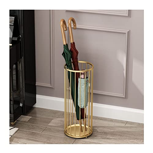 CEHJZQRPL Schirmständer, moderner Schirmhalter aus Eisen, Schirm-Organizer for den Flur im Innenbereich mit 4 Haken und Abtropfschale(Gold) von CEHJZQRPL