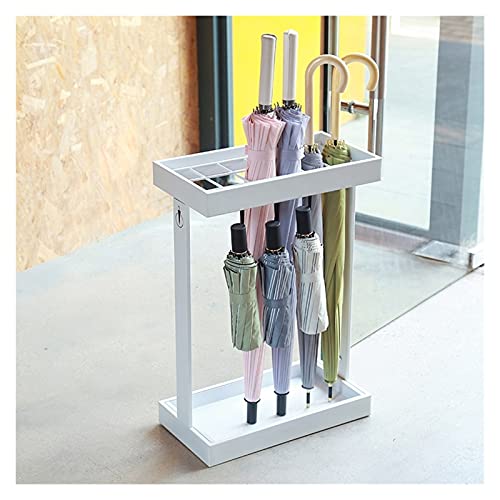 CEHJZQRPL Schirmständer aus Metall for den gewerblichen Gebrauch, Schirmhalter zur Aufbewahrung von 16 Schirmen, mit mobiler Abtropfschale und 4 Haken(White) von CEHJZQRPL