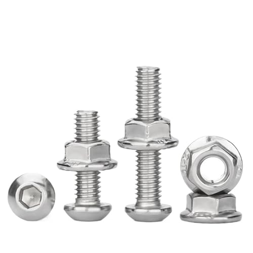 CEHJZQRPL Schlossschrauben M2,5 M3 M4 M5 304 A2 Runder Edelstahl-Halbrundkopf-Sechskant-Innensechskant-Inbusschraubenbolzen Flanschmuttern Kombinationssatz(5mm,M4-10pcs) von CEHJZQRPL