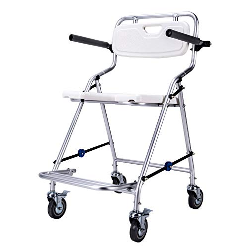 CEHJZQRPL Toilettenstuhl mit Rädern - Transport-Duschstuhl Aluminium-Badezimmer-Toilettenstuhl Tragbarer Nachttisch-Duschrollstuhl(B) von CEHJZQRPL