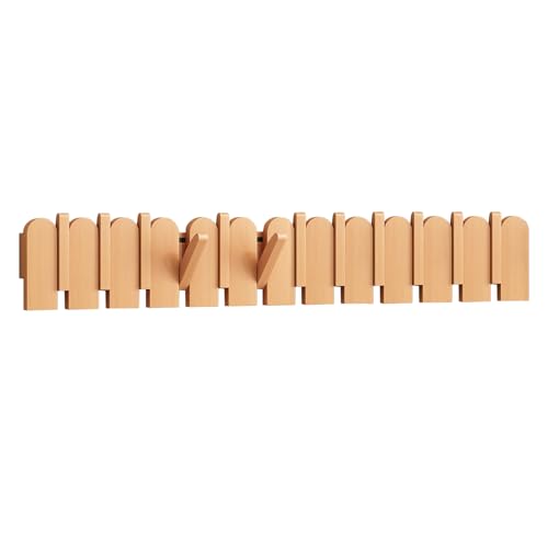 CEHJZQRPL Walnuss Garderobe Wandhalterung,Holz Garderobe,Klaviertasten Garderobe,Flip Down Wandhakenleiste,Buche und Buche(Beech,12 Hooks) von CEHJZQRPL