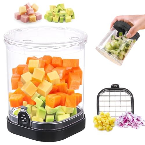 Obstzerkleinerer Becher – Obstwürfel – Gemüseschneider – Obst- und Gemüseschneider mit Druckplatte – abnehmbarer Obstschneider – Küchenhelfer – Home Essentials (schwarz) von CEHNCEH