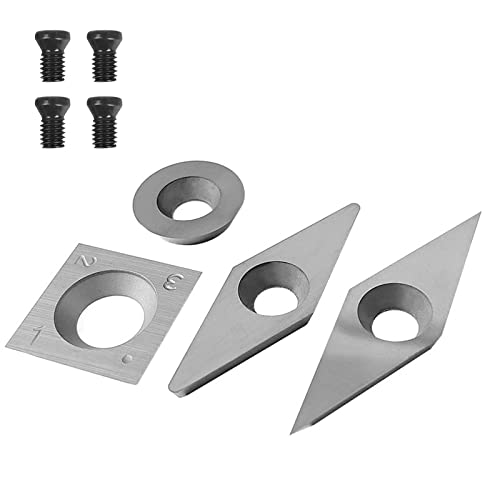 4 Stück Hartmetall Wendeschneidplatten Cutter Set für Holz Drechselwerkzeug mit Schrauben,CEIEVER Hart Metall Schneid Platten Set (Vierkant, Rund, Diamant und Diamant R-Form) von CEIEVER