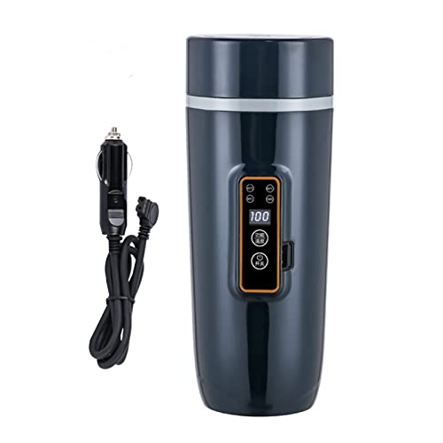 Auto Reise Wasserkocher 12V/24V,CEIEVER Auto Heizung Tasse 350ml Temperaturregelung von 100°C Tragbare Kaffeetasse zum Erwärmen von Kaffee/Tee/Milch auf Reisen (Auto - Schwarz Blau - 12V) von CEIEVER