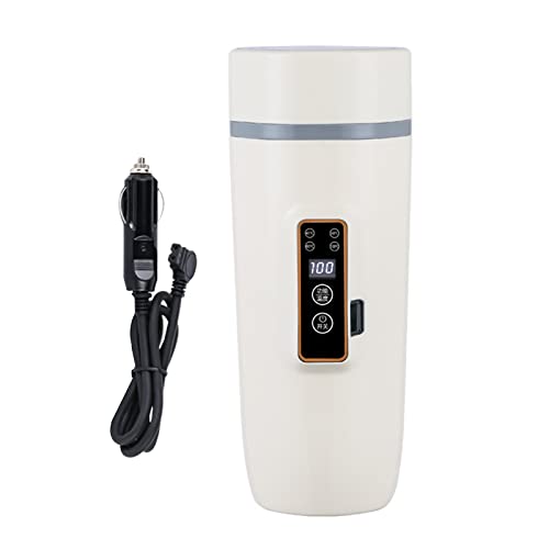 Auto Reise Wasserkocher 12V/24V,CEIEVER Auto Heizung Tasse 350ml Temperaturregelung von 100°C Tragbare Kaffeetasse zum Erwärmen von Kaffee/Tee/Milch auf Reisen (Auto - Weiß - 24V) von CEIEVER