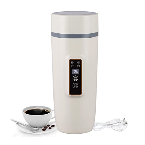 Auto Reise Wasserkocher 12V/24V,CEIEVER Auto Heizung Tasse 350ml Temperaturregelung von 100°C Tragbare Kaffeetasse zum Erwärmen von Kaffee/Tee/Milch auf Reisen (Startseite - Weiß) von CEIEVER