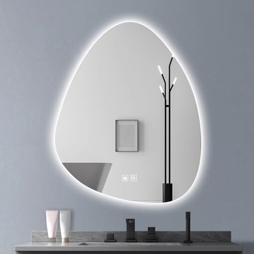 CEIEVER Asymmetrischer LED Badspiegel Spiegel mit Beleuchtung mit 3 Lichtfarbe Dimmbar Badezimmerspiegel Led Badspiegel mit Touch-Schalter und Antibeschlagfunktion,für Badezimmer,Zimmer von CEIEVER