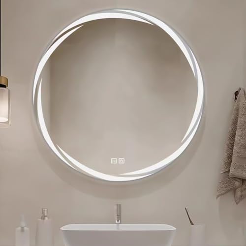 CEIEVER Badspiegel mit Beleuchtung Rund, LED Spiegel Wandspiegel mit 3 Lichtfarbe Dimmbar and Touch Schalter Badezimmerspiegel mit Entfoggen,für Wohnzimmer (80X80CM) von CEIEVER