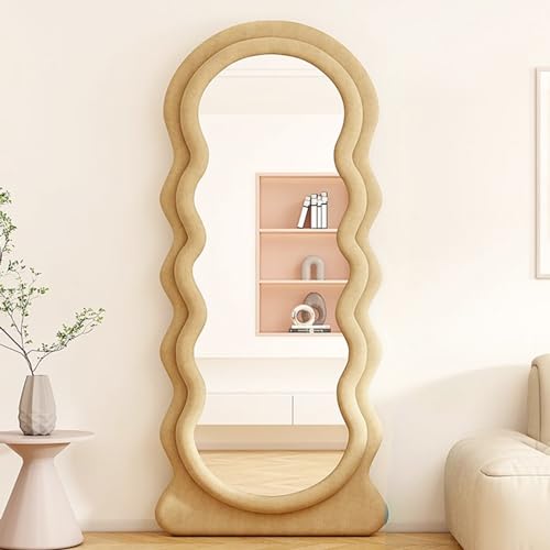 CEIEVER Bogen Ganzkörperspiegel, Gewölbter Standspiegel 160X60CM Wavy Mirror Full Length Unregelmäßiger großer Langer Spiegel Ankleidespiegel für Schlafzimmer,Wohnzimmer (Milchteefarbe) von CEIEVER