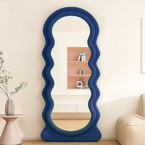 CEIEVER Bogen Ganzkörperspiegel, Wavy Mirror 160X60CM Full Length Unregelmäßiger Großer Langer Spiegel Ankleidespiegel Gewölbter Standspiegel für Schlafzimmer,Wohnzimmer (Blau) von CEIEVER