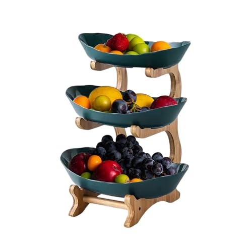 CEIEVER Fruchtkuchen Stehen, Plastik Obst Etagere mit 3 Etagen Platzsparendes Obstkorb Etagere für die Familie Obstschale Modern für Küchendekoration Gemüse Obst Snacks (Dunkelgrün, 3 Schichten) von CEIEVER