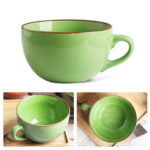 CEIEVER Groß Tasse Keramik 700ml, Keramik Suppentassen mit Henkel Müslischalen Salat Schale für Kaffeebecher Kaffee Tee Tasse Müsli Suppen Ramen Schüssel Porzellan Kaffee Tasse Suppenschüssel (Grün) von CEIEVER