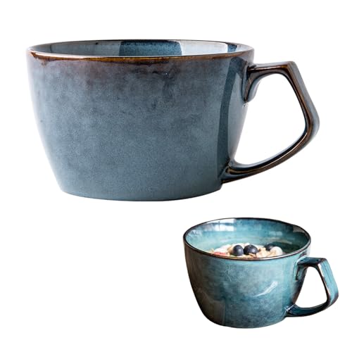 CEIEVER Große Porzellan Salatschale, Kaffeetasse Groß 600/650/400ml Keramik Suppenschüssel mit Henkel Keramik-Salatschüssel Servierschuessel für Ramen,Suppe,Obst,Snacks (E-400ml) von CEIEVER