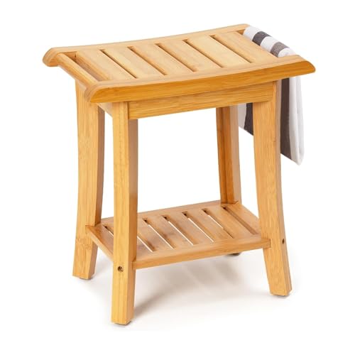 CEIEVER Ökologischer Bambus Badhocker mit wasserfester Oberfläche – Ergonomische Sitzbank fürs Badezimmer, Mehrzweck Badezimmerhocker mit Stauraum | Stilvolle Badhocker für Komfort und Sicherheit von CEIEVER