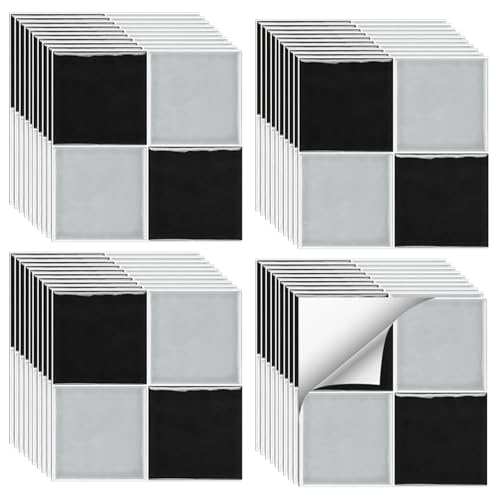 CEIEVER Selbstklebende 3D-Wandfliesen zum Abziehen und Aufkleben, 40 Stück, 15 x 15 cm, selbstklebende Fliesenaufkleber für Küche, Bad (schwarz und weiß) von CEIEVER