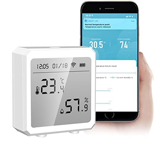 Digitales Thermo-Hygrometer,CEIEVER Kabelloses Thermometer Hygrometer mit der Tuya-App Temperatur und Luftfeuchtigkeitsmesser Digital Thermometer Innen für Babyzimmer Wohnzimmer Gewächshaus (Weiß) von CEIEVER