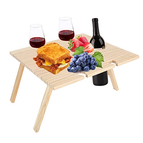 Faltbarer Picknicktisch, Tragbarer Rotwein Mini AußEnstrand Campingtisch Weintisch Klappbar Wooden Folding Picknicktisch, Wooden Folding Picnic Klapptisch für Garten Camping Park Strand (34*30cm) von CEIEVER