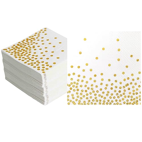 CEILIWEN Servietten in Weiß und Gold, 100 Stück, Gold-Servietten, 33 x 33 cm, Servietten, Cocktail-Servietten, Kinder-Party-Servietten, Geburtstagsservietten (weiß und gold, 100 Stück) von CEILIWEN