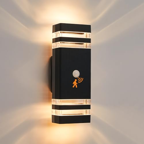 CELAVY Aussenlampe Außenlampe mit Bewegungsmelder - LED GU10 Außenleuchte Aussenleuchte, IP65 Up Down Lampe Wandleuchte Wandlampe aussen, Außenbeleuchtung Ausenbeleutung Hauswand Terrasse, Schwarz von CELAVY