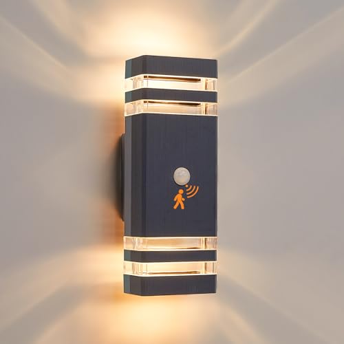 CELAVY Aussenlampe Außenlampe mit Bewegungsmelder - LED GU10 Außenleuchte Aussenleuchte Wand, IP65 GU10 Up Down Wandleuchte Wandlampe aussen, Außenbeleuchtung Ausenbeleutung Hauswand, Anthrazit von CELAVY