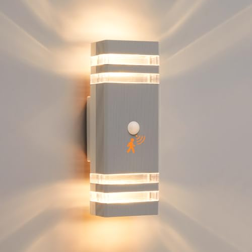 CELAVY Aussenlampe Außenlampe mit Bewegungsmelder - LED GU10 Außenleuchte Aussenleuchte Wand IP65 Up Down Wandleuchte Wandlampe Lampe aussen, Aussenbeleuchtung Außenwandleuchte Hauswand, Hellgrau von CELAVY