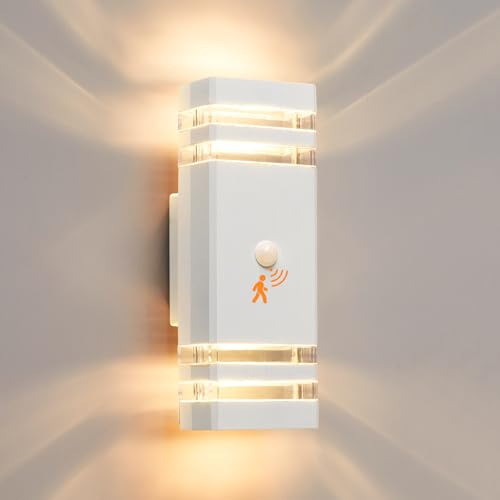 CELAVY Aussenlampe Außenlampe mit Bewegungsmelder - LED GU10 Außenleuchte Aussenleuchte Wand IP65 Up Down Wandleuchte Wandlampe aussen außen, Aussenbeleuchtung Außenbeleuchtung Hauswand, Weiß von CELAVY