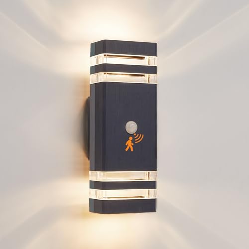 CELAVY Außenleuchte Aussenlampe mit Bewegungsmelder - 4000K LED GU10 Außenlampe Aussenleuchte Wand, IP65 Wandleuchte Wandlampe Lampe aussen, Aussenbeleuchtung Ausenbeleutung Hauswand, Anthrazit Grau von CELAVY