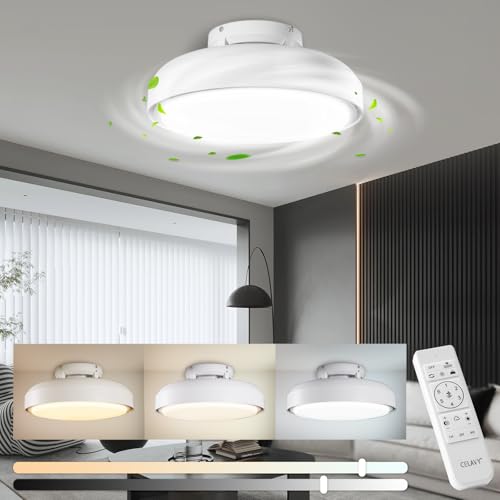 CELAVY Deckenventilator mit Licht Beleuchtung 45CM, 66W Deckenlampe mit Ventilator Dimmbar, Flach Deckenleuchte mit Ventilator & Fernbedienung, Leise LED Ventilator Lampe Decke Schlafzimmer, Weiß von CELAVY