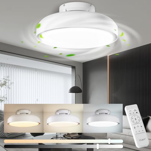 CELAVY Deckenventilator mit Licht Beleuchtung 51CM, 80W Deckenlampe mit Ventilator Dimmbar, Flach Deckenleuchte mit Ventilator & Fernbedienung, Leise LED Ventilator Lampe Decke Schlafzimmer, Weiß von CELAVY