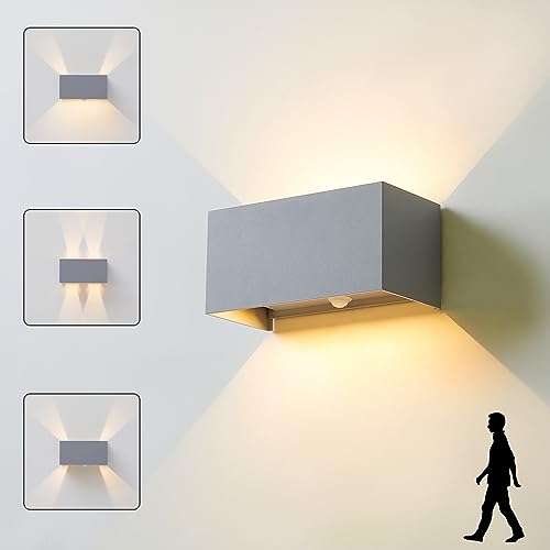 CELAVY LED Außenlampe Aussenlampe mit Bewegungsmelder, Wandleuchte Wandlampe aussen, IP65 Aussenleuchte Außenleuchte Wand, UP Down Außenbeleuchtung Ausenbeleutung Hauswand Terrasse, Hellgrau von CELAVY