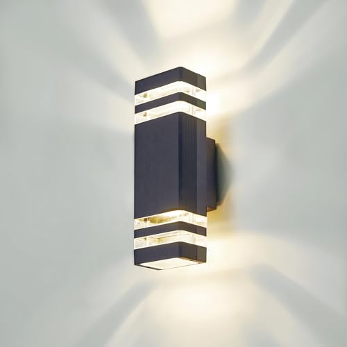 CELAVY LED Wandleuchte Wandlampe aussen, 4000K GU10 Außenlampe Aussenlampe Wand, IP65 Up Down Außenleuchte Aussenleuchte Hauswand, Außenwandleuchte Außenbeleuchtung Terrasse Haus, Anthrazit Grau von CELAVY