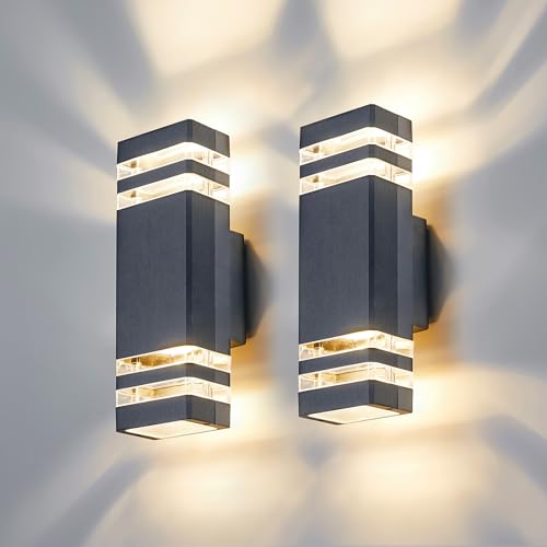 CELAVY LED Wandleuchte Wandlampe aussen 2 Stück, IP65 Außenlampe Aussenlampe Wand, GU10 Up Down Außenleuchte Aussenleuchte, 3000K Außenwandleuchte Außenbeleuchtung Hauswand Terrasse Haus, Grau von CELAVY
