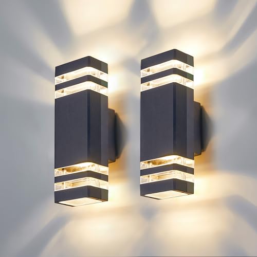 CELAVY LED Wandleuchte Wandlampe aussen 2 Stück, IP65 Außenlampe Aussenlampe Wand, GU10 Up Down Außenleuchte Aussenleuchte Außenwandleuchte Außenbeleuchtung Hauswand Terrasse Haus, Anthrazit Grau von CELAVY