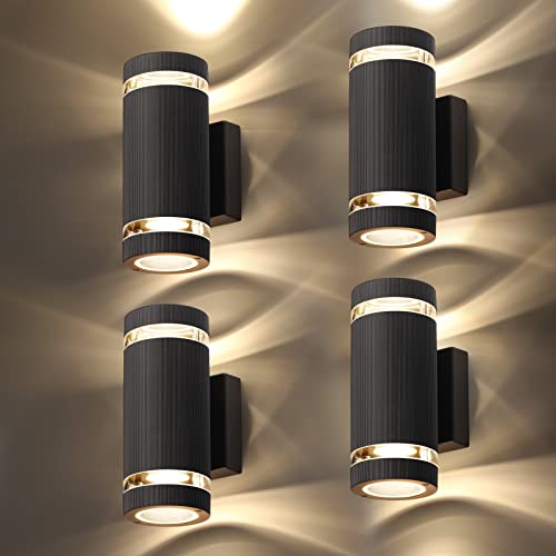 CELAVY LED Wandleuchte Wandlampe aussen 4 Stück, IP65 Außenlampe Aussenleuchte Außenleuchte Wand GU10, Modern Up Down Aussenbeleuchtung Außenwandleuchte Ausenbeleutung Terrasse Balkon Haus, Schwarz von CELAVY