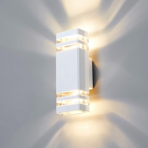CELAVY LED Wandleuchte Wandlampe aussen - IP65 Außenlampe Aussenlampe Wand, GU10 Up Down Außenleuchte Aussenleuchte Außenwandleuchte Außenbeleuchtung Lampe Hauswand Terrasse Haus Außen, Weiß von CELAVY